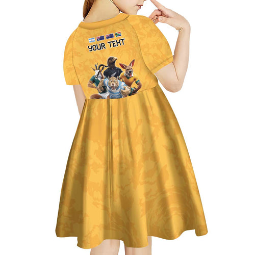 Custom Rugby Southern Hemisphere Kid Short Sleeve Dress Argentina AUNZ South Africa Mascot Gold - Aussie Hoodie