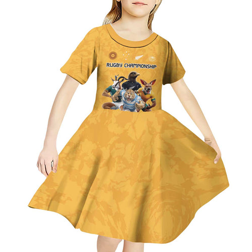 Custom Rugby Southern Hemisphere Kid Short Sleeve Dress Argentina AUNZ South Africa Mascot Gold - Aussie Hoodie