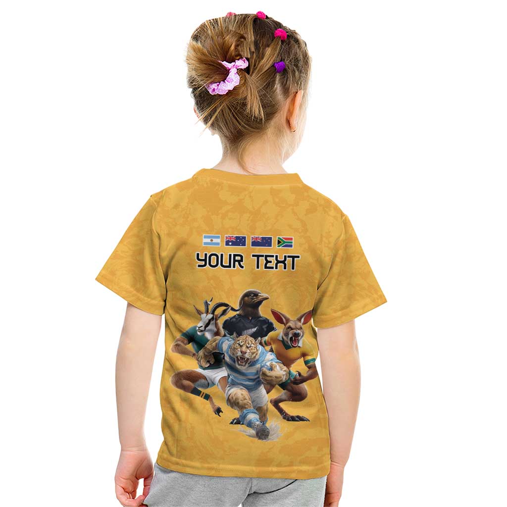 Custom Rugby Southern Hemisphere Kid T Shirt Argentina AUNZ South Africa Mascot Gold - Aussie Hoodie