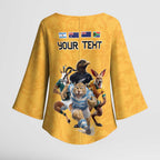 Custom Rugby Southern Hemisphere Kimono Sleeve Blouse Argentina AUNZ South Africa Mascot Gold - Aussie Hoodie