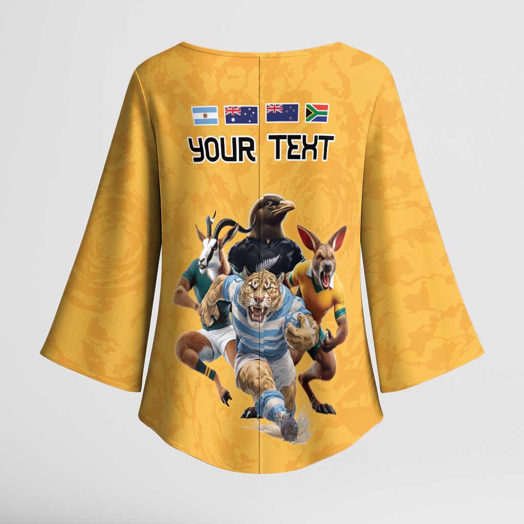 Custom Rugby Southern Hemisphere Kimono Sleeve Blouse Argentina AUNZ South Africa Mascot Gold - Aussie Hoodie