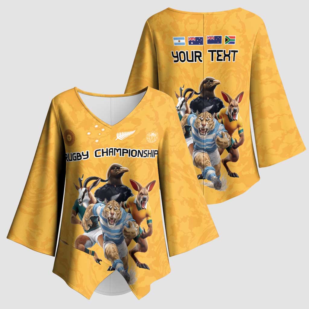Custom Rugby Southern Hemisphere Kimono Sleeve Blouse Argentina AUNZ South Africa Mascot Gold - Aussie Hoodie