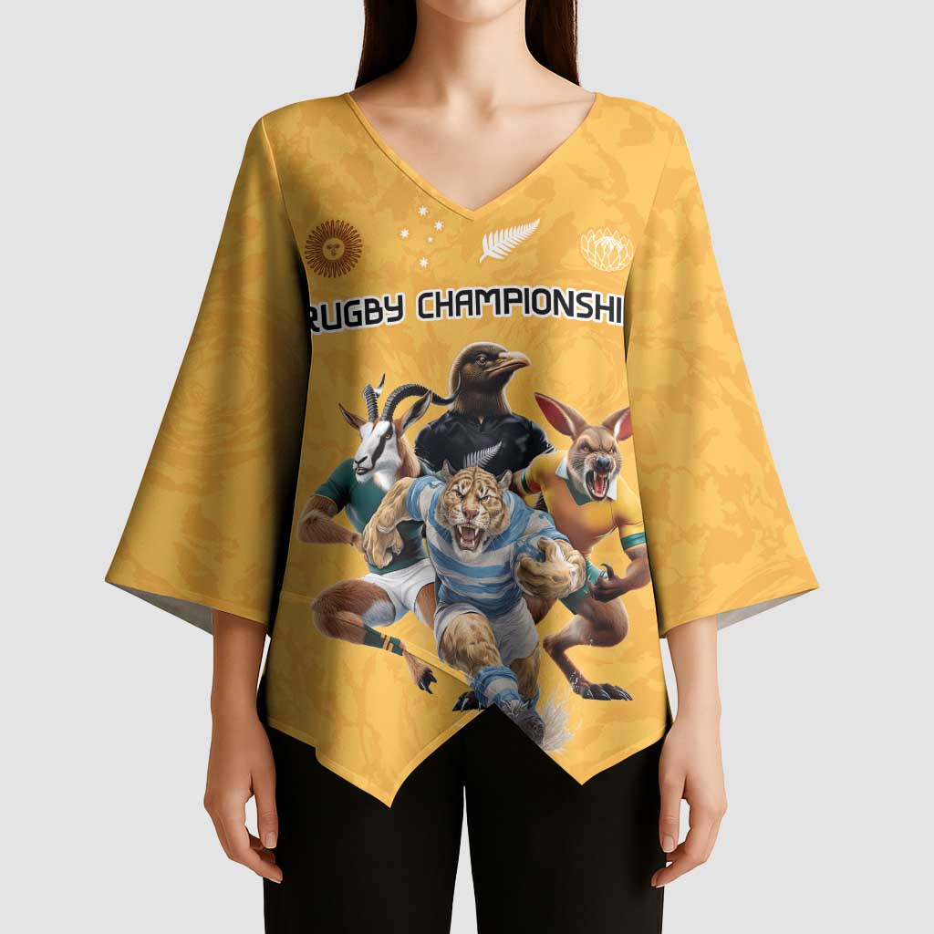 Custom Rugby Southern Hemisphere Kimono Sleeve Blouse Argentina AUNZ South Africa Mascot Gold - Aussie Hoodie