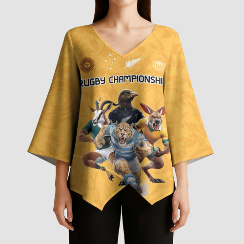 Custom Rugby Southern Hemisphere Kimono Sleeve Blouse Argentina AUNZ South Africa Mascot Gold - Aussie Hoodie