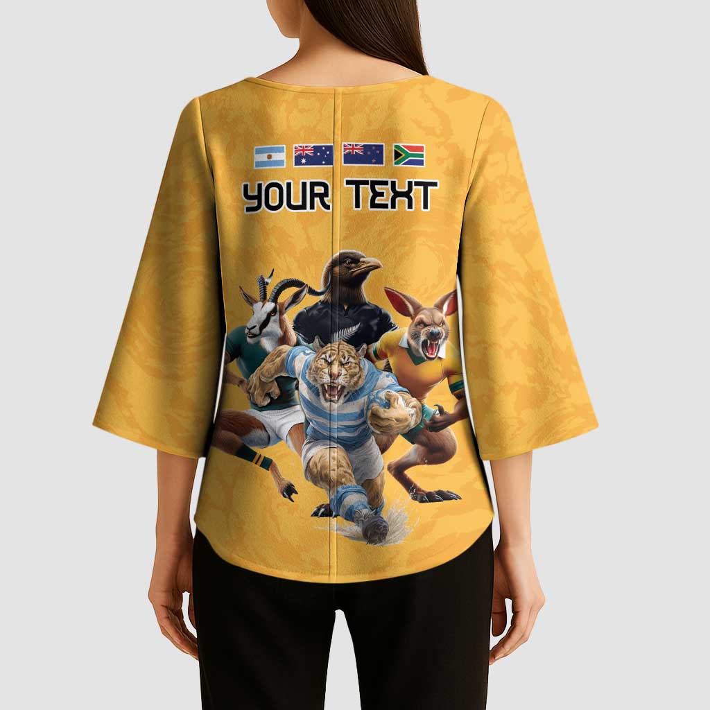 Custom Rugby Southern Hemisphere Kimono Sleeve Blouse Argentina AUNZ South Africa Mascot Gold - Aussie Hoodie