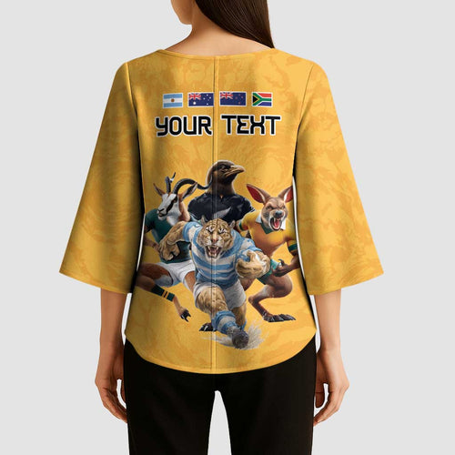 Custom Rugby Southern Hemisphere Kimono Sleeve Blouse Argentina AUNZ South Africa Mascot Gold - Aussie Hoodie
