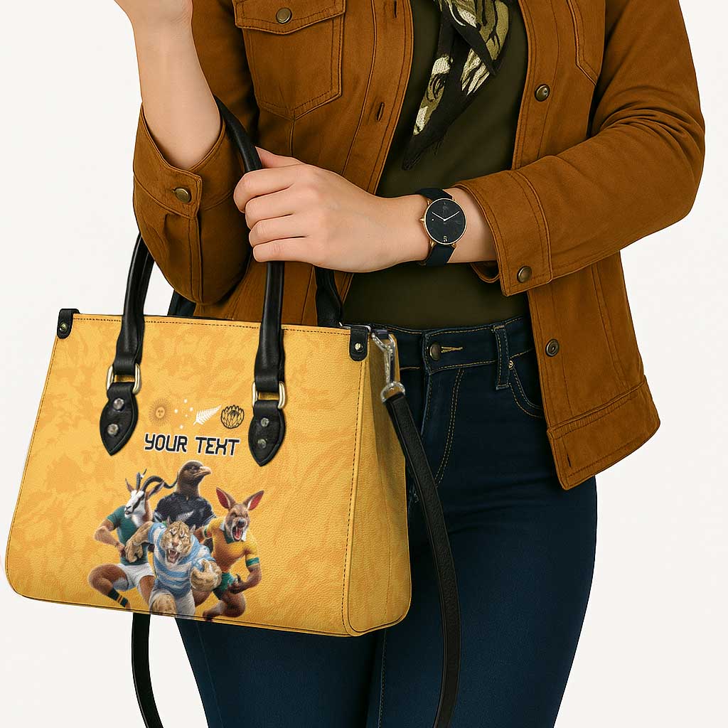 Custom Rugby Southern Hemisphere Leather Bag Argentina AUNZ South Africa Mascot Gold - Aussie Hoodie
