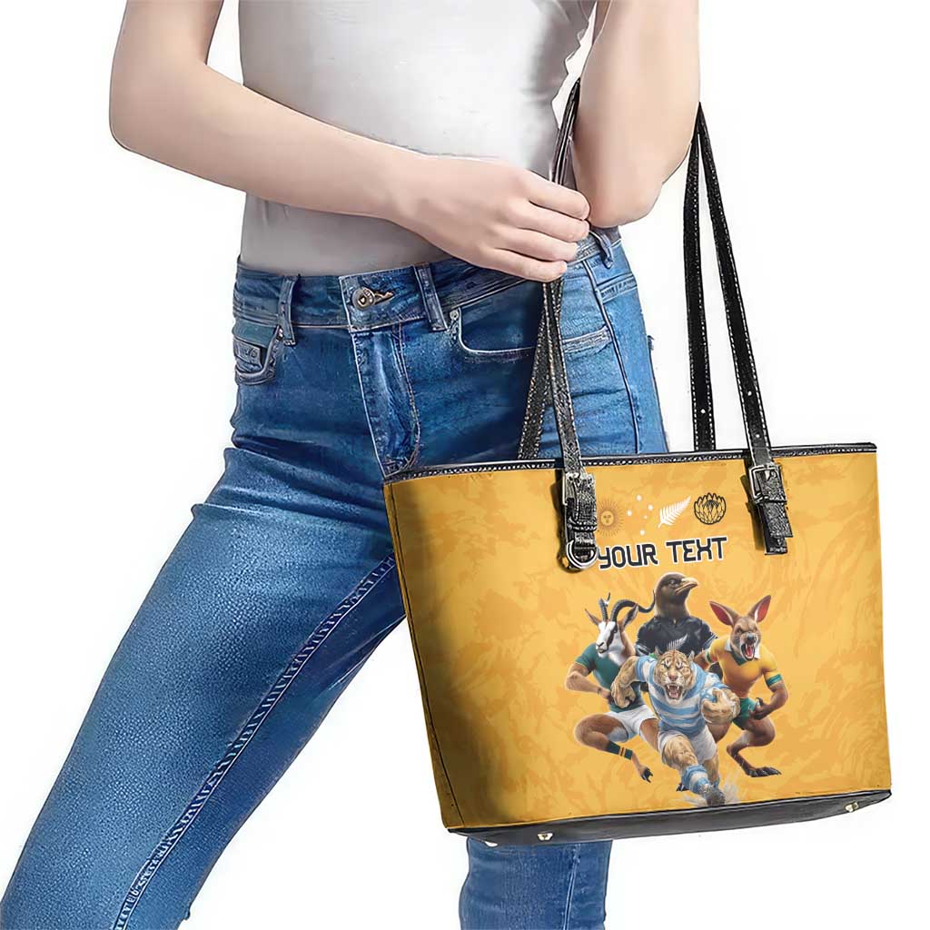 Custom Rugby Southern Hemisphere Leather Tote Bag Argentina AUNZ South Africa Mascot Gold - Aussie Hoodie