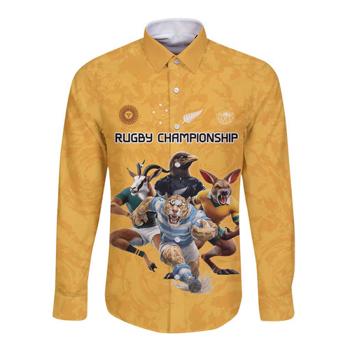 Custom Rugby Southern Hemisphere Long Sleeve Button Shirt Argentina AUNZ South Africa Mascot Gold - Aussie Hoodie
