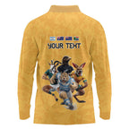 Custom Rugby Southern Hemisphere Long Sleeve Polo Shirt Argentina AUNZ South Africa Mascot Gold - Aussie Hoodie