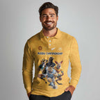 Custom Rugby Southern Hemisphere Long Sleeve Polo Shirt Argentina AUNZ South Africa Mascot Gold - Aussie Hoodie