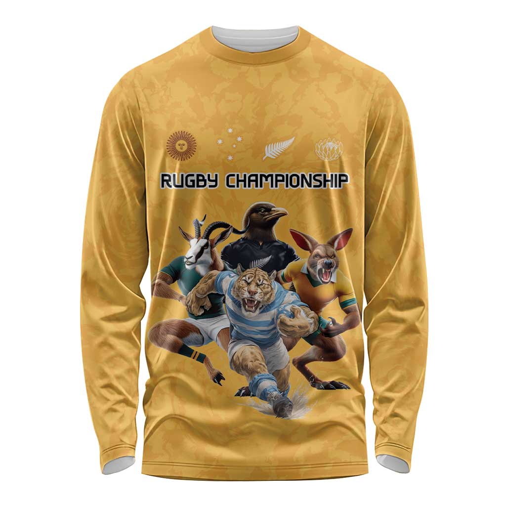 Custom Rugby Southern Hemisphere Long Sleeve Shirt Argentina AUNZ South Africa Mascot Gold - Aussie Hoodie