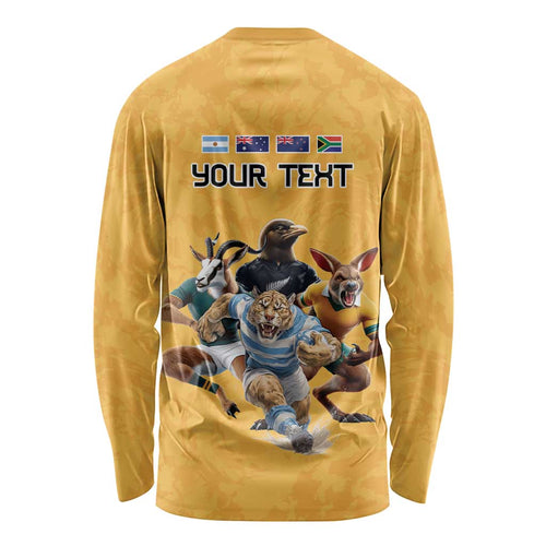 Custom Rugby Southern Hemisphere Long Sleeve Shirt Argentina AUNZ South Africa Mascot Gold - Aussie Hoodie