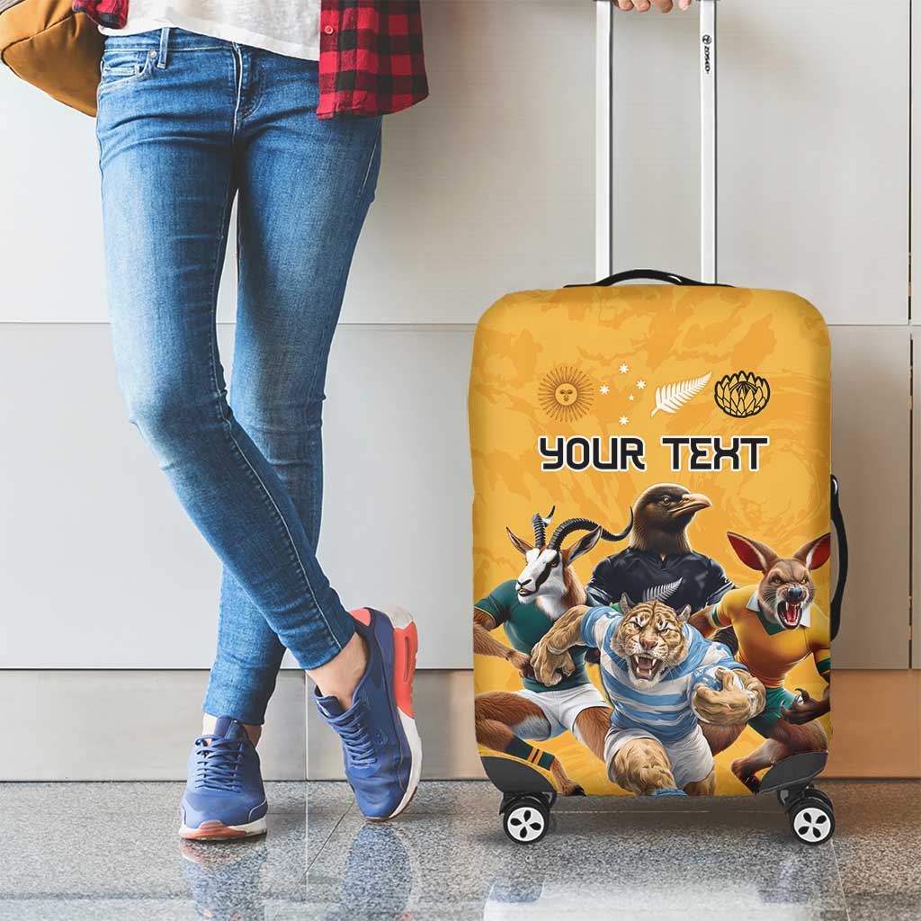 Custom Rugby Southern Hemisphere Luggage Cover Argentina AUNZ South Africa Mascot Gold - Aussie Hoodie