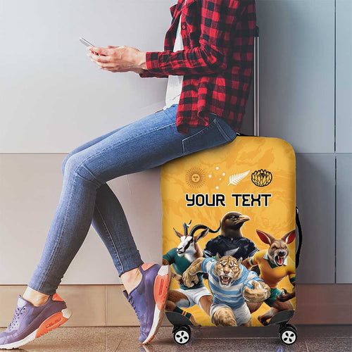 Custom Rugby Southern Hemisphere Luggage Cover Argentina AUNZ South Africa Mascot Gold - Aussie Hoodie