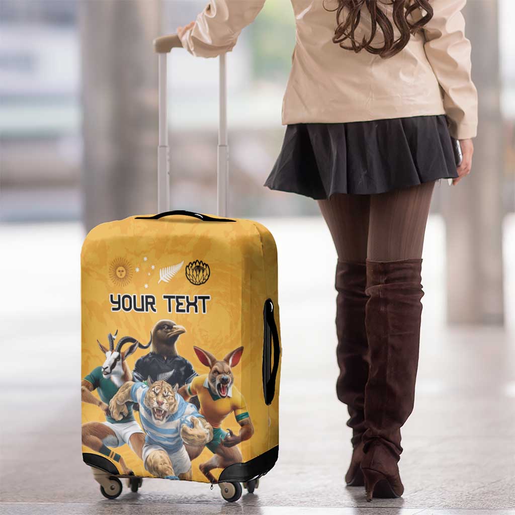 Custom Rugby Southern Hemisphere Luggage Cover Argentina AUNZ South Africa Mascot Gold - Aussie Hoodie