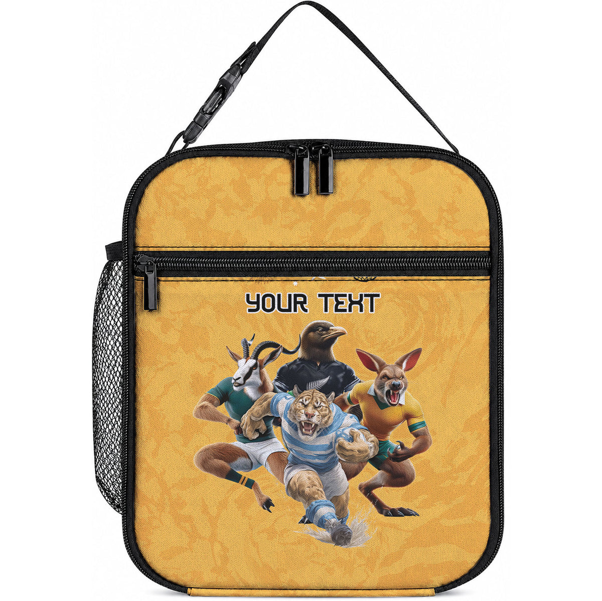 Custom Rugby Southern Hemisphere Lunch Bag Argentina AUNZ South Africa Mascot Gold