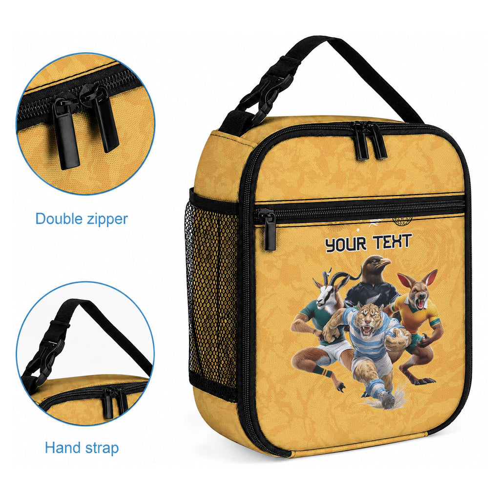 Custom Rugby Southern Hemisphere Lunch Bag Argentina AUNZ South Africa Mascot Gold
