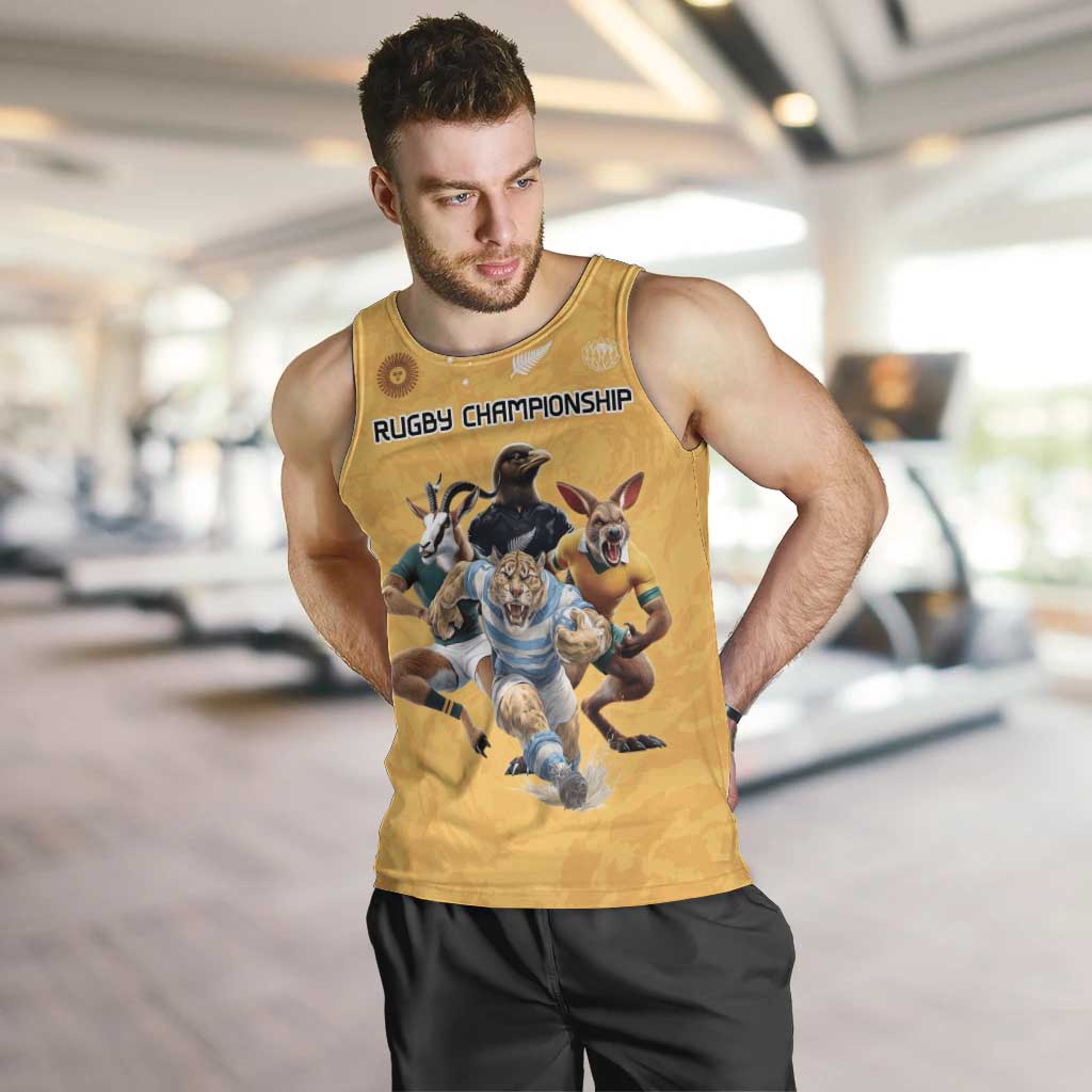 Custom Rugby Southern Hemisphere Men Tank Top Argentina AUNZ South Africa Mascot Gold - Aussie Hoodie
