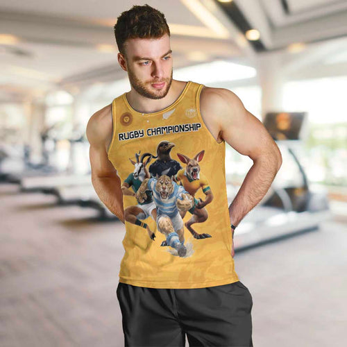 Custom Rugby Southern Hemisphere Men Tank Top Argentina AUNZ South Africa Mascot Gold - Aussie Hoodie