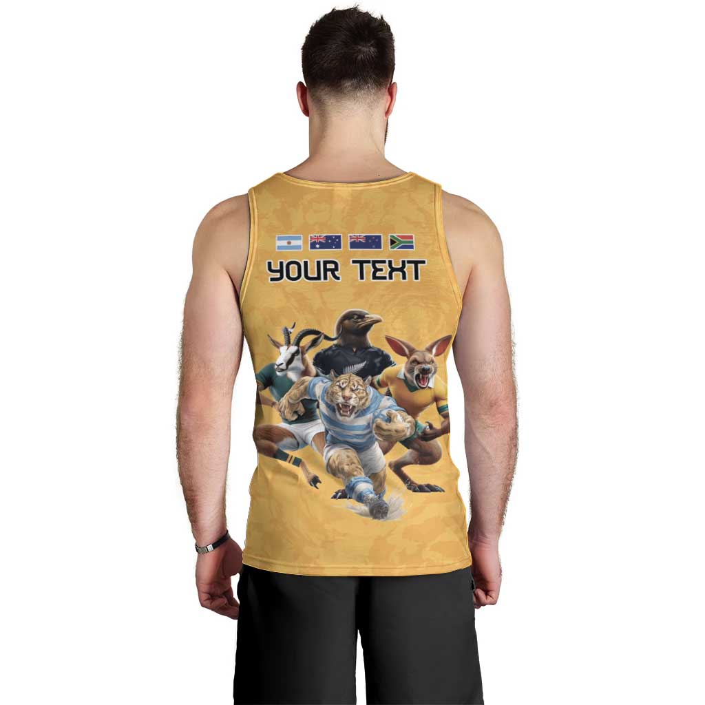 Custom Rugby Southern Hemisphere Men Tank Top Argentina AUNZ South Africa Mascot Gold - Aussie Hoodie