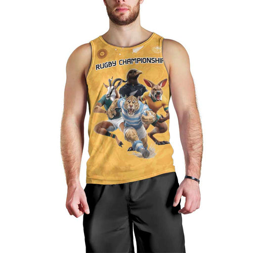 Custom Rugby Southern Hemisphere Men Tank Top Argentina AUNZ South Africa Mascot Gold - Aussie Hoodie