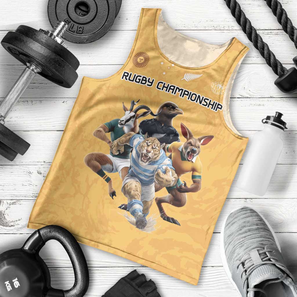 Custom Rugby Southern Hemisphere Men Tank Top Argentina AUNZ South Africa Mascot Gold - Aussie Hoodie