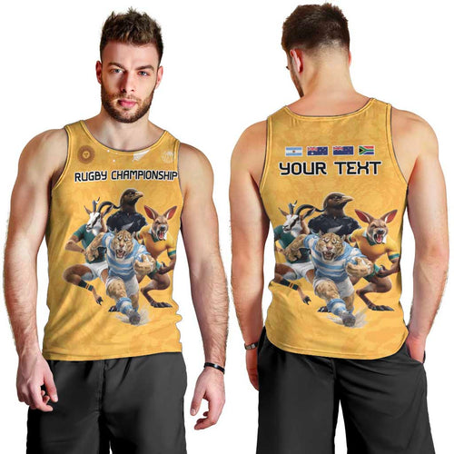 Custom Rugby Southern Hemisphere Men Tank Top Argentina AUNZ South Africa Mascot Gold - Aussie Hoodie