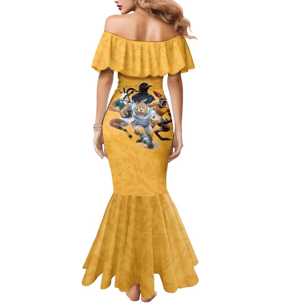 Custom Rugby Southern Hemisphere Mermaid Dress Argentina AUNZ South Africa Mascot Gold - Aussie Hoodie