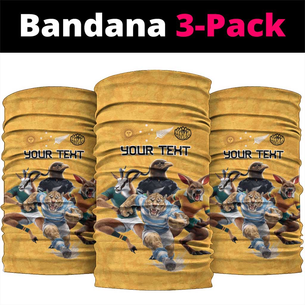 Custom Rugby Southern Hemisphere Neck Gaiter Argentina AUNZ South Africa Mascot Gold - Aussie Hoodie