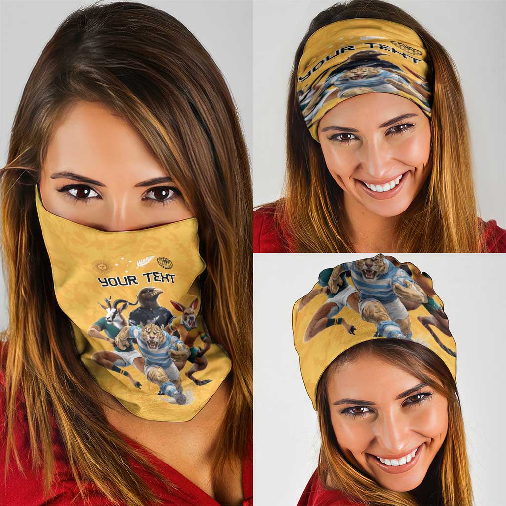 Custom Rugby Southern Hemisphere Neck Gaiter Argentina AUNZ South Africa Mascot Gold - Aussie Hoodie