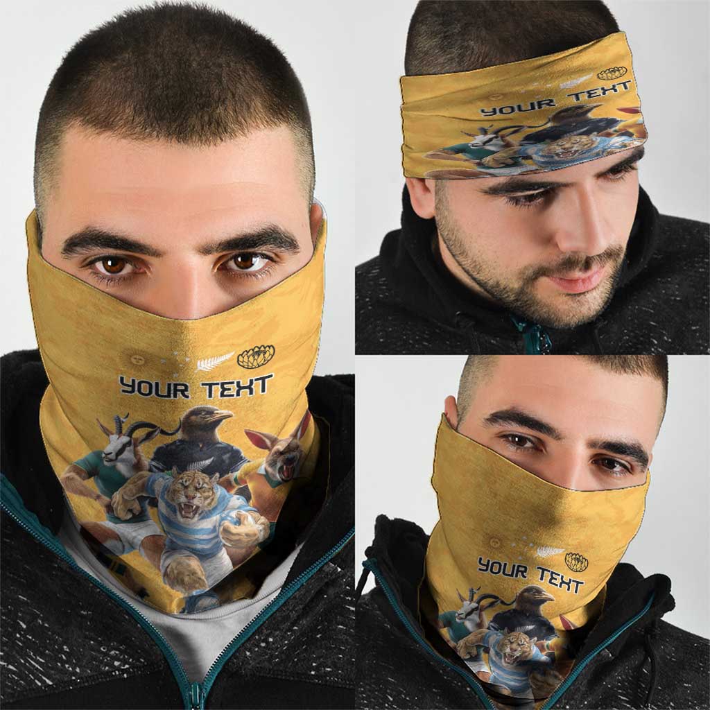 Custom Rugby Southern Hemisphere Neck Gaiter Argentina AUNZ South Africa Mascot Gold - Aussie Hoodie