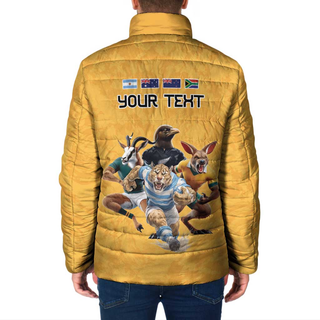 Custom Rugby Southern Hemisphere Padded Jacket Argentina AUNZ South Africa Mascot Gold - Aussie Hoodie