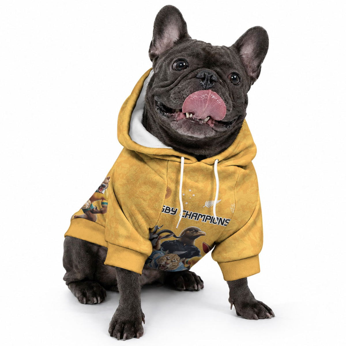 Custom Rugby Southern Hemisphere Pet Hoodie Argentina AUNZ South Africa Mascot Gold