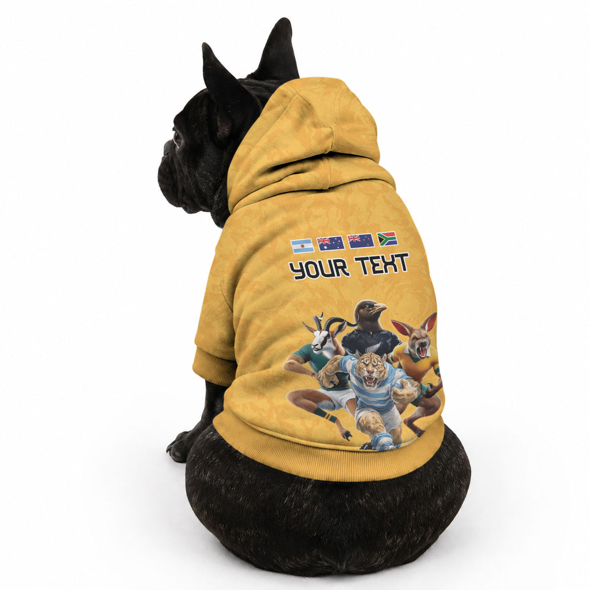 Custom Rugby Southern Hemisphere Pet Hoodie Argentina AUNZ South Africa Mascot Gold