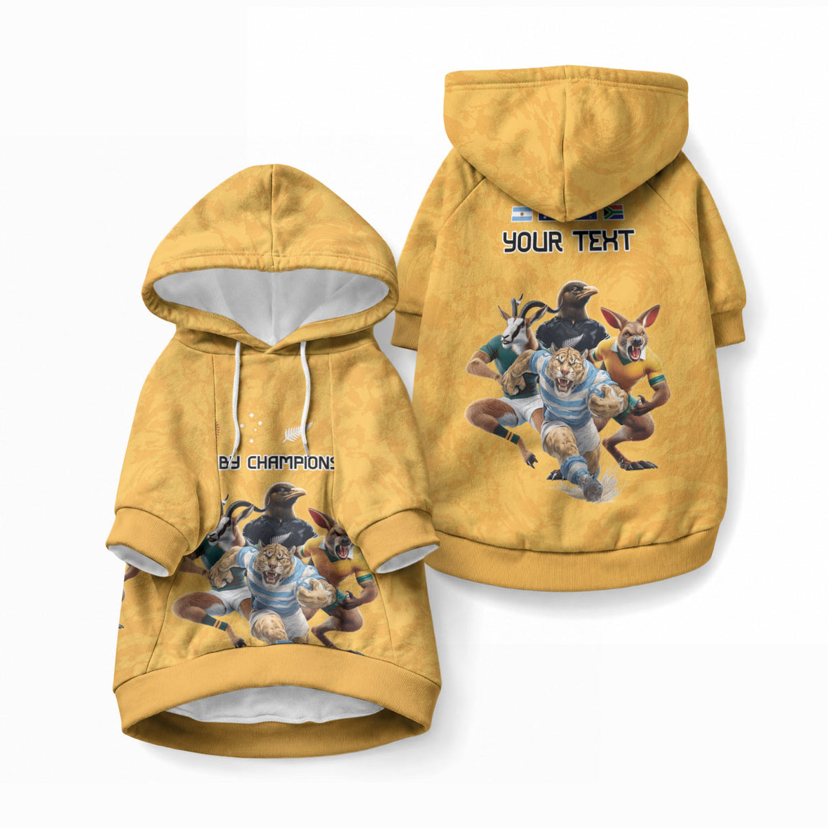 Custom Rugby Southern Hemisphere Pet Hoodie Argentina AUNZ South Africa Mascot Gold