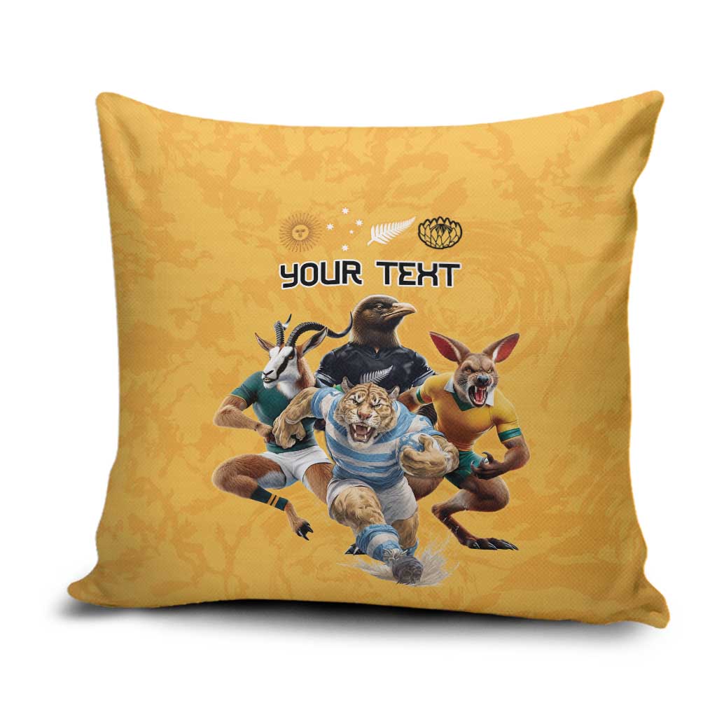 Custom Rugby Southern Hemisphere Pillow Cover Argentina AUNZ South Africa Mascot Gold - Aussie Hoodie