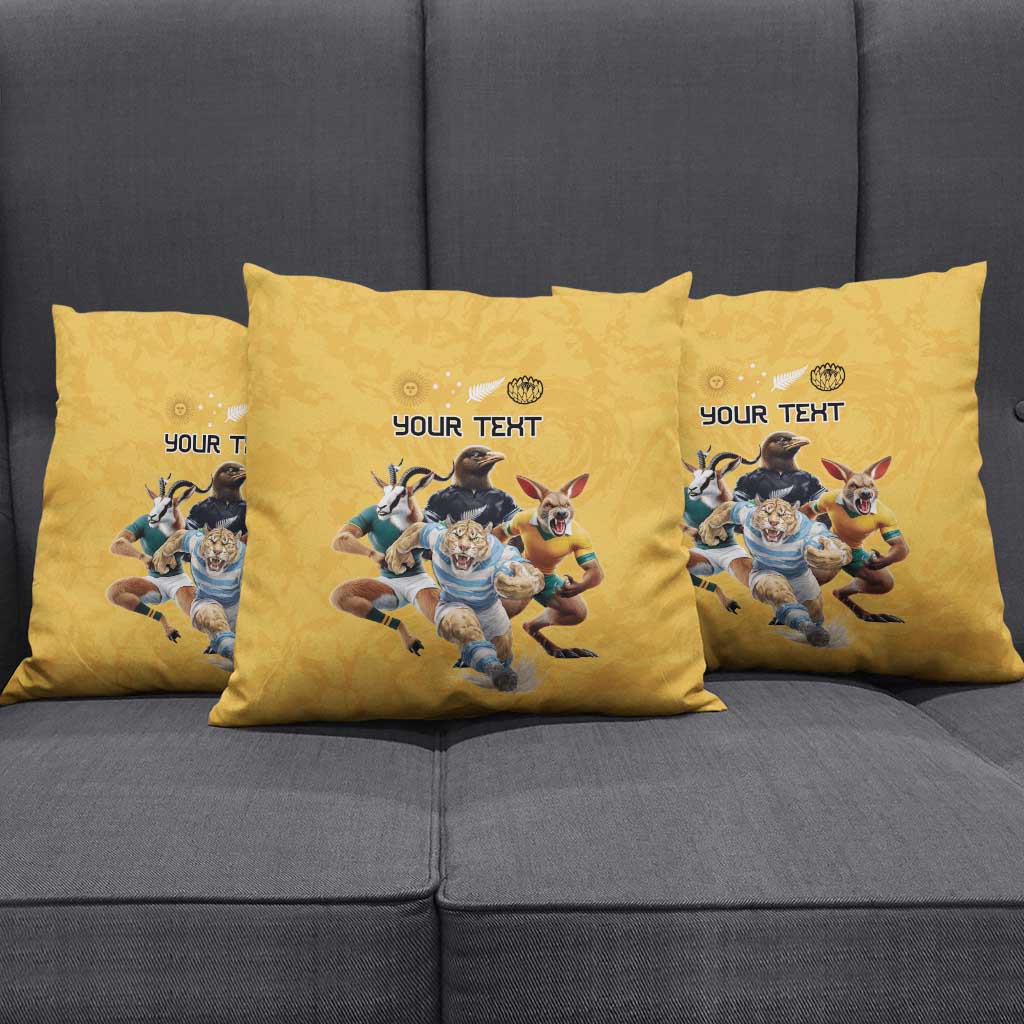 Custom Rugby Southern Hemisphere Pillow Cover Argentina AUNZ South Africa Mascot Gold - Aussie Hoodie
