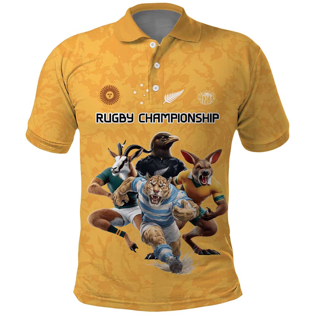Custom Rugby Southern Hemisphere Polo Shirt Argentina AUNZ South Africa Mascot Gold - Aussie Hoodie