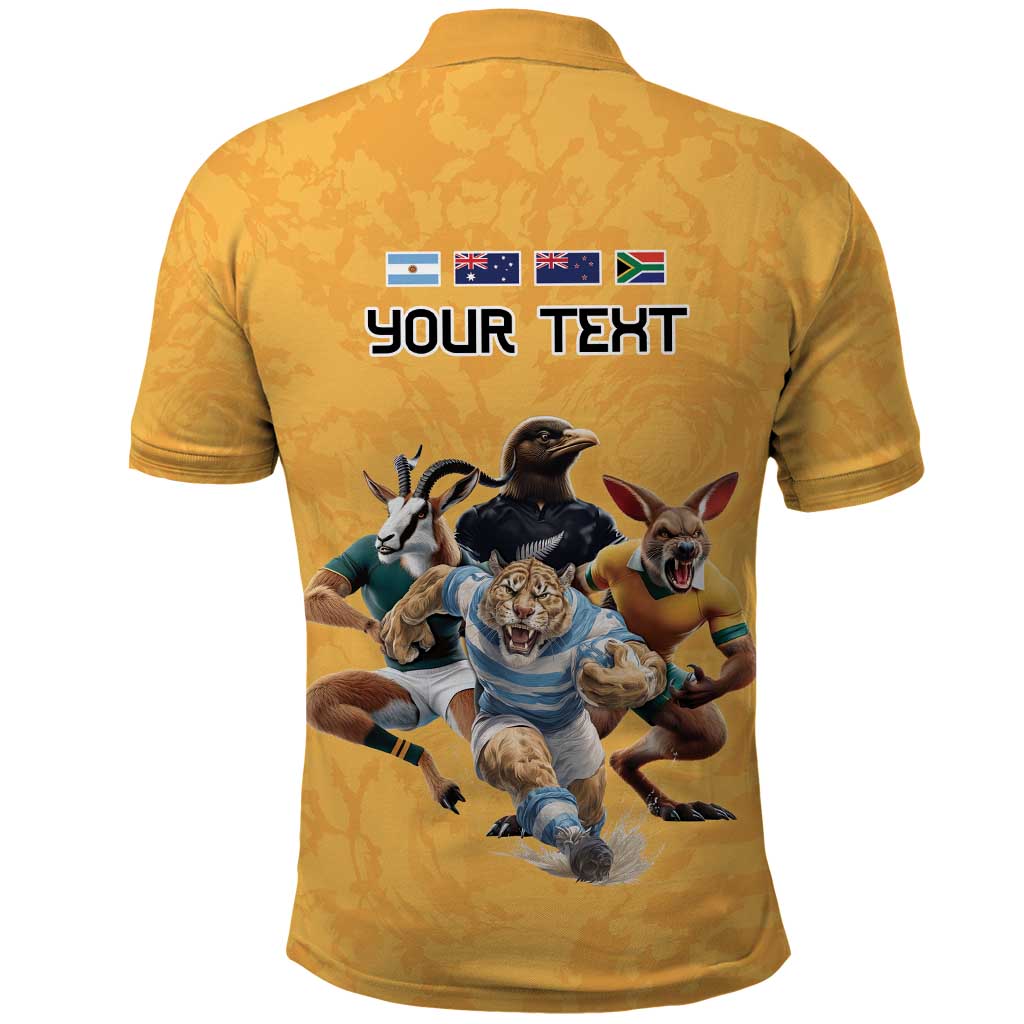 Custom Rugby Southern Hemisphere Polo Shirt Argentina AUNZ South Africa Mascot Gold - Aussie Hoodie