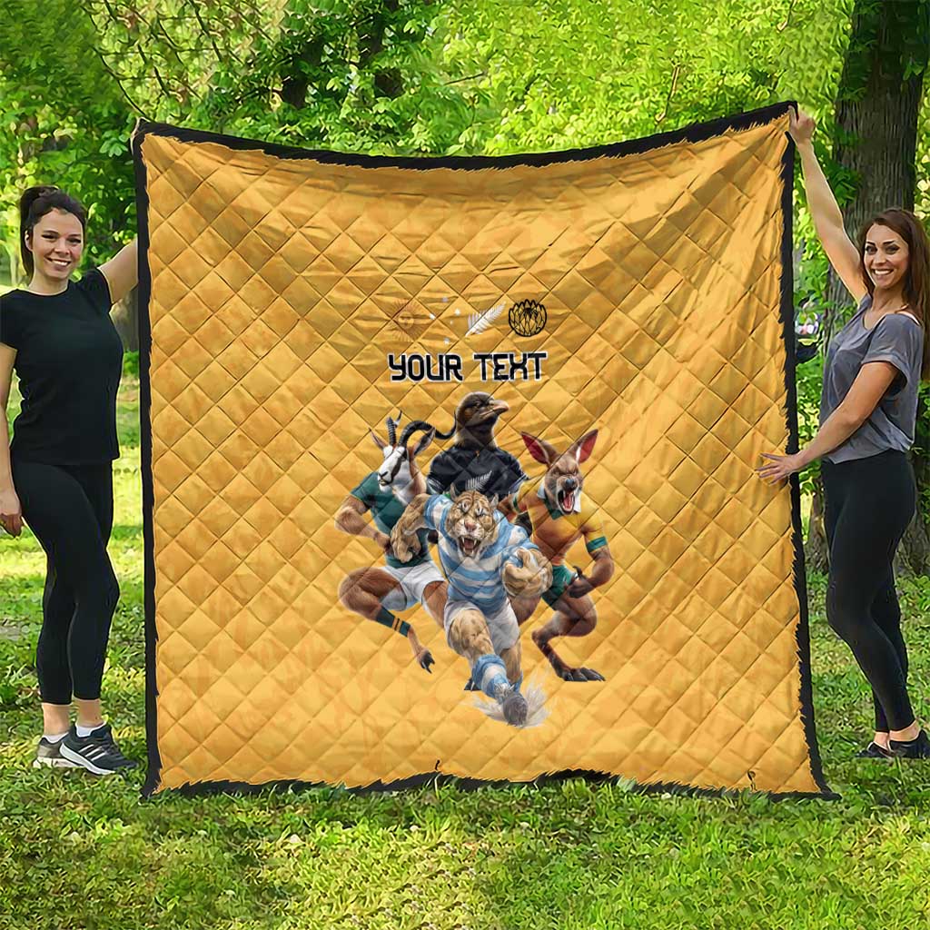 Custom Rugby Southern Hemisphere Quilt Argentina AUNZ South Africa Mascot Gold - Aussie Hoodie