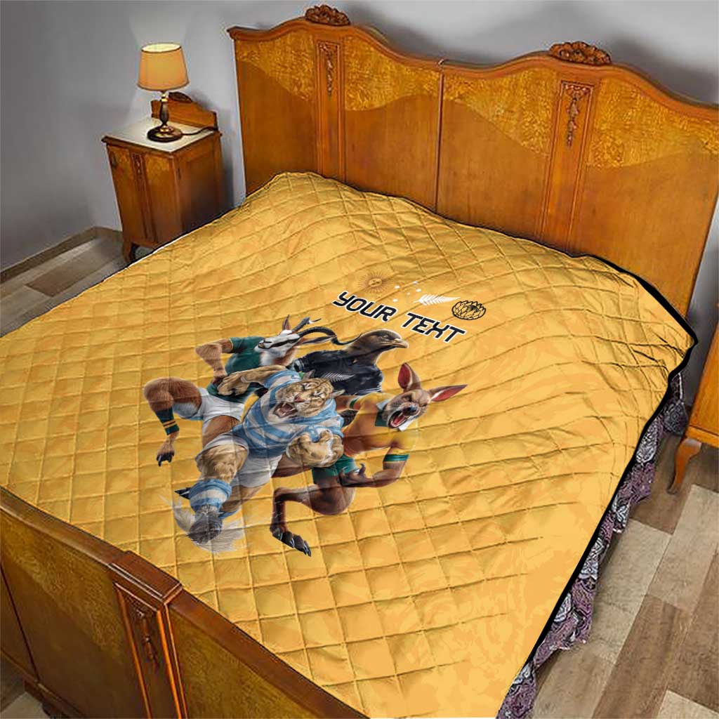 Custom Rugby Southern Hemisphere Quilt Argentina AUNZ South Africa Mascot Gold - Aussie Hoodie