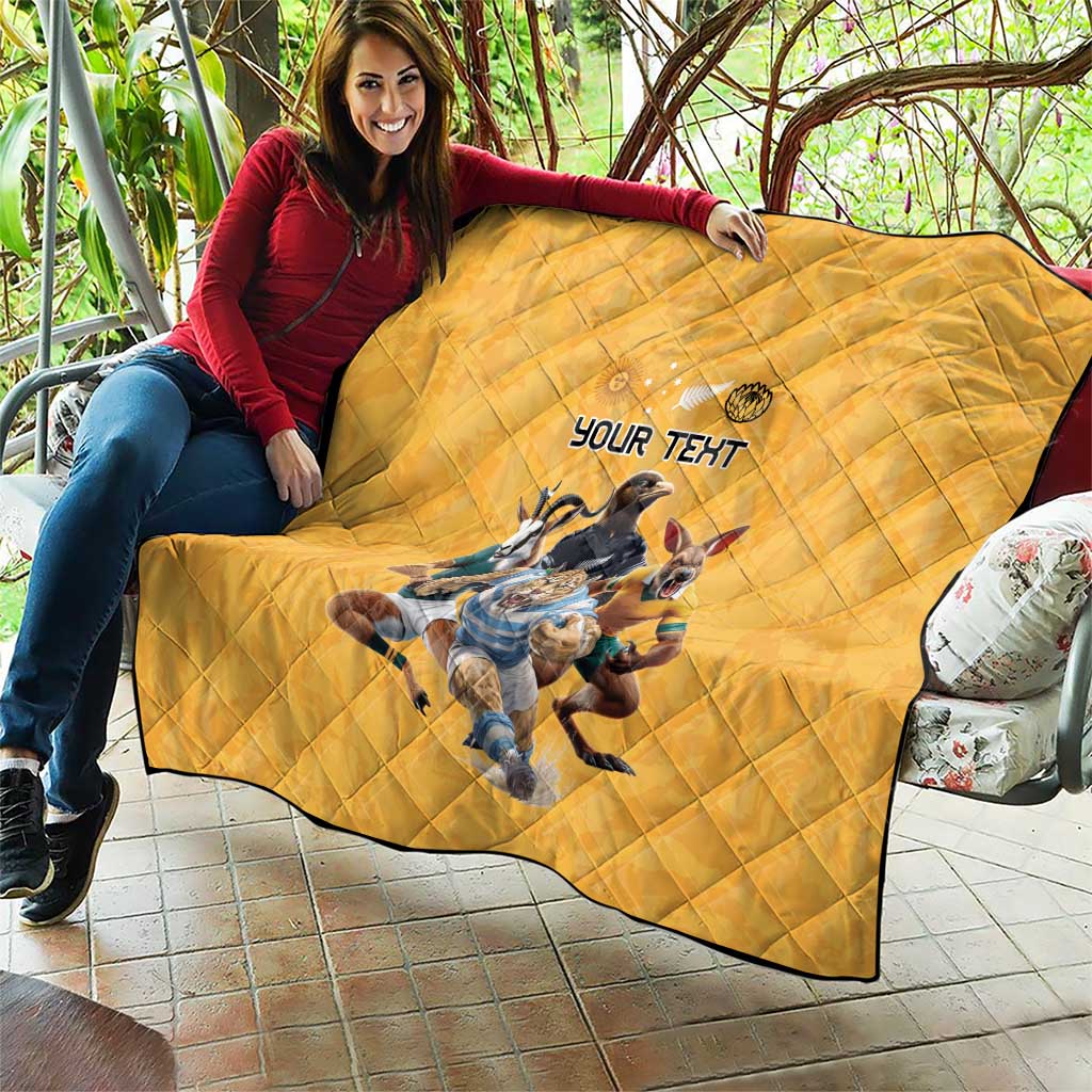 Custom Rugby Southern Hemisphere Quilt Argentina AUNZ South Africa Mascot Gold - Aussie Hoodie