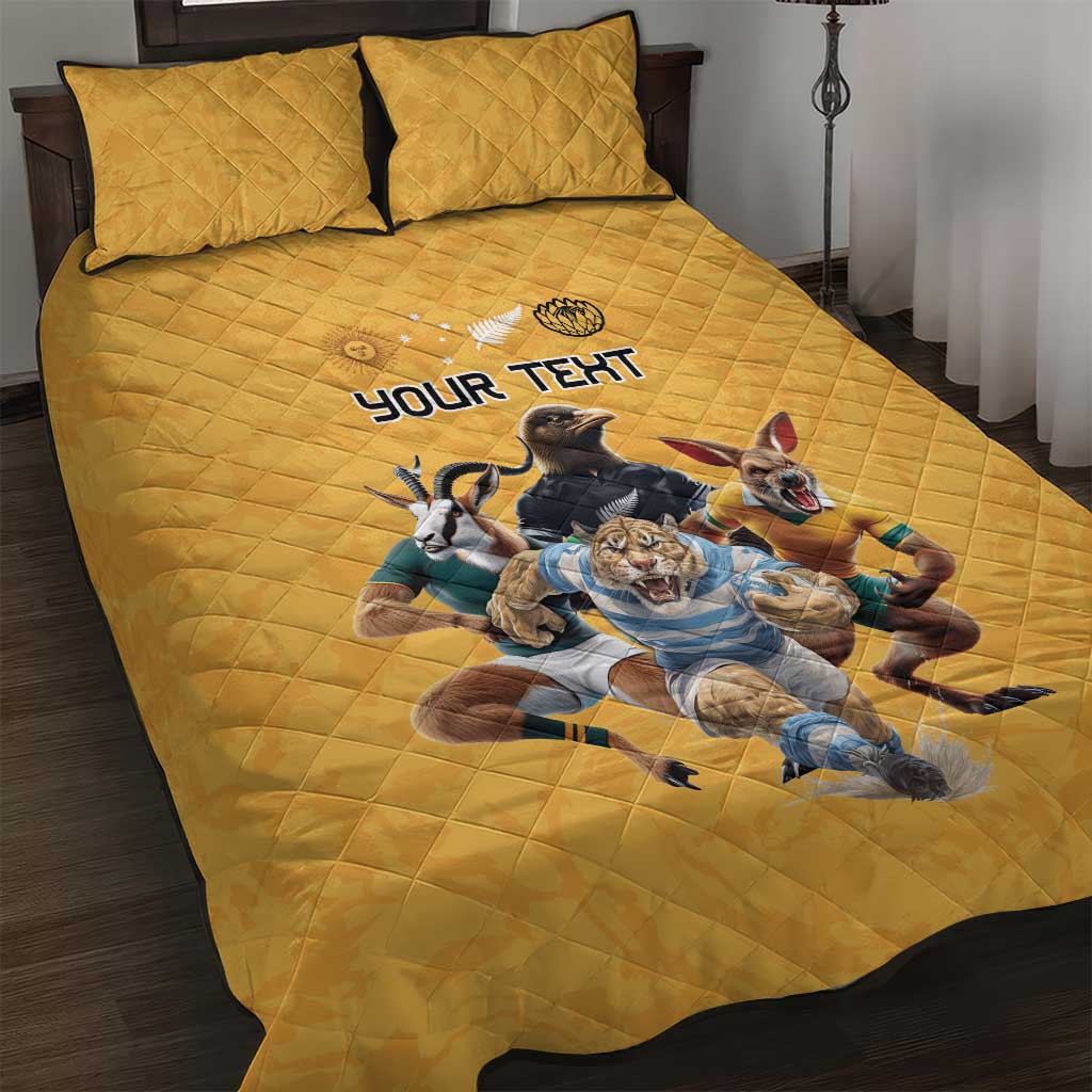 Custom Rugby Southern Hemisphere Quilt Bed Set Argentina AUNZ South Africa Mascot Gold - Aussie Hoodie