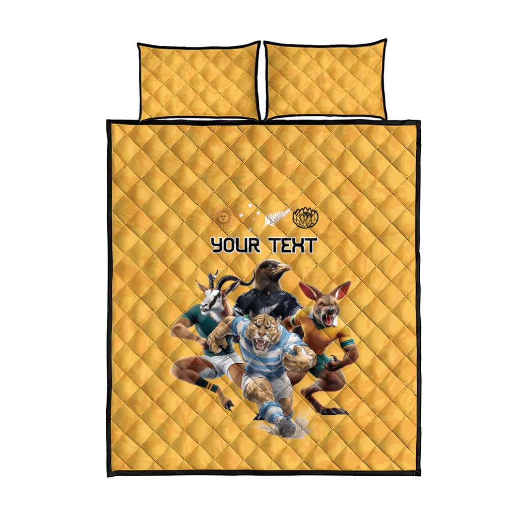 Custom Rugby Southern Hemisphere Quilt Bed Set Argentina AUNZ South Africa Mascot Gold - Aussie Hoodie