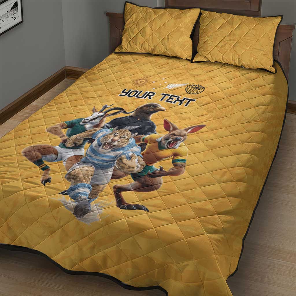 Custom Rugby Southern Hemisphere Quilt Bed Set Argentina AUNZ South Africa Mascot Gold - Aussie Hoodie