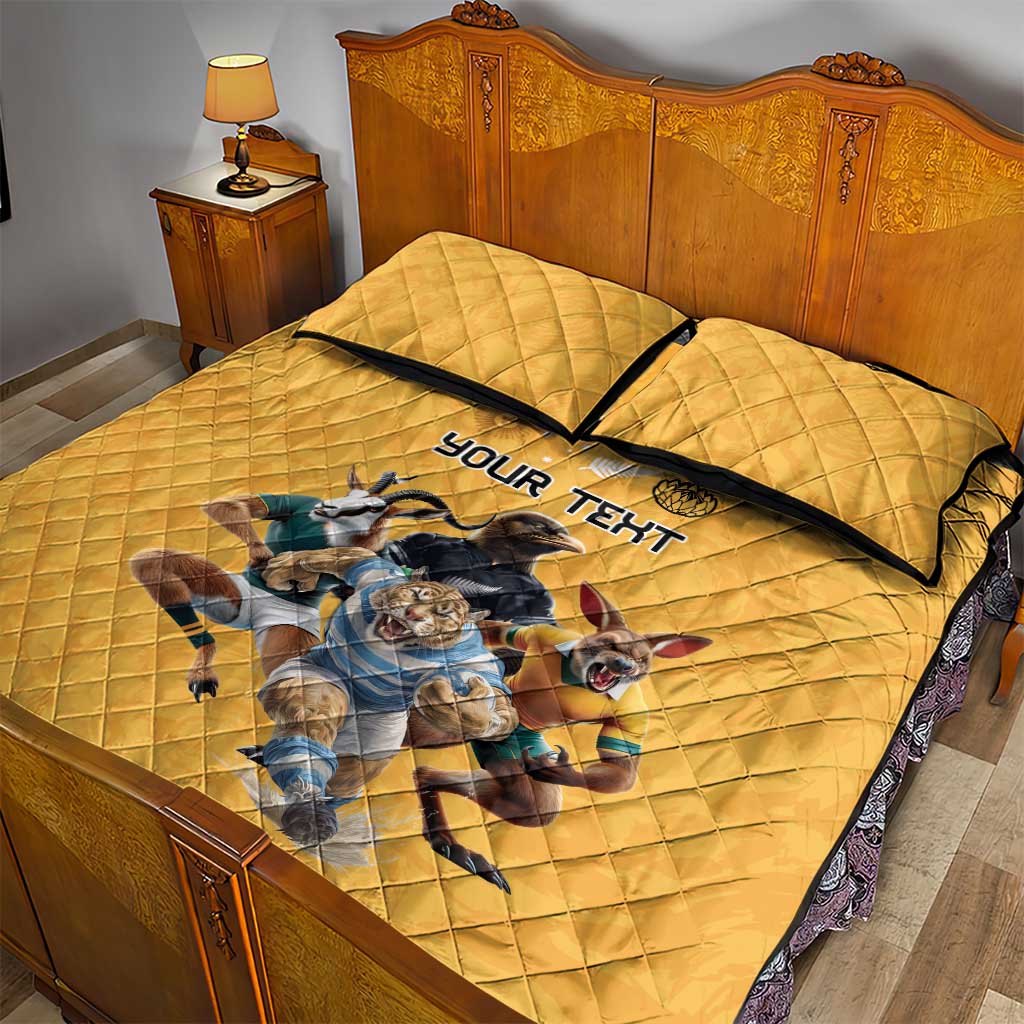Custom Rugby Southern Hemisphere Quilt Bed Set Argentina AUNZ South Africa Mascot Gold - Aussie Hoodie