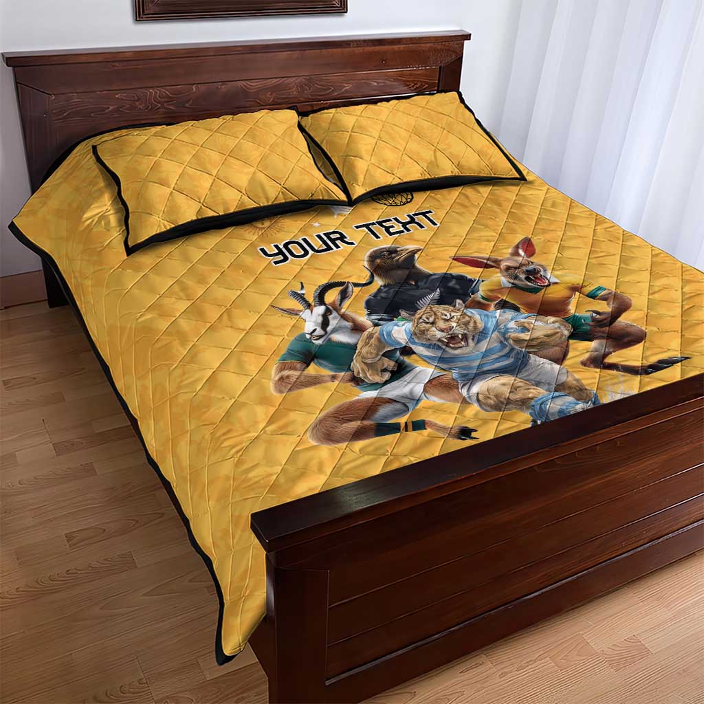 Custom Rugby Southern Hemisphere Quilt Bed Set Argentina AUNZ South Africa Mascot Gold - Aussie Hoodie