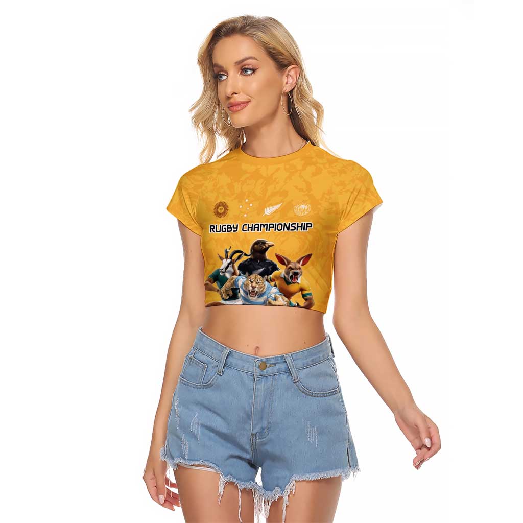 Custom Rugby Southern Hemisphere Raglan Cropped T Shirt Argentina AUNZ South Africa Mascot Gold - Aussie Hoodie