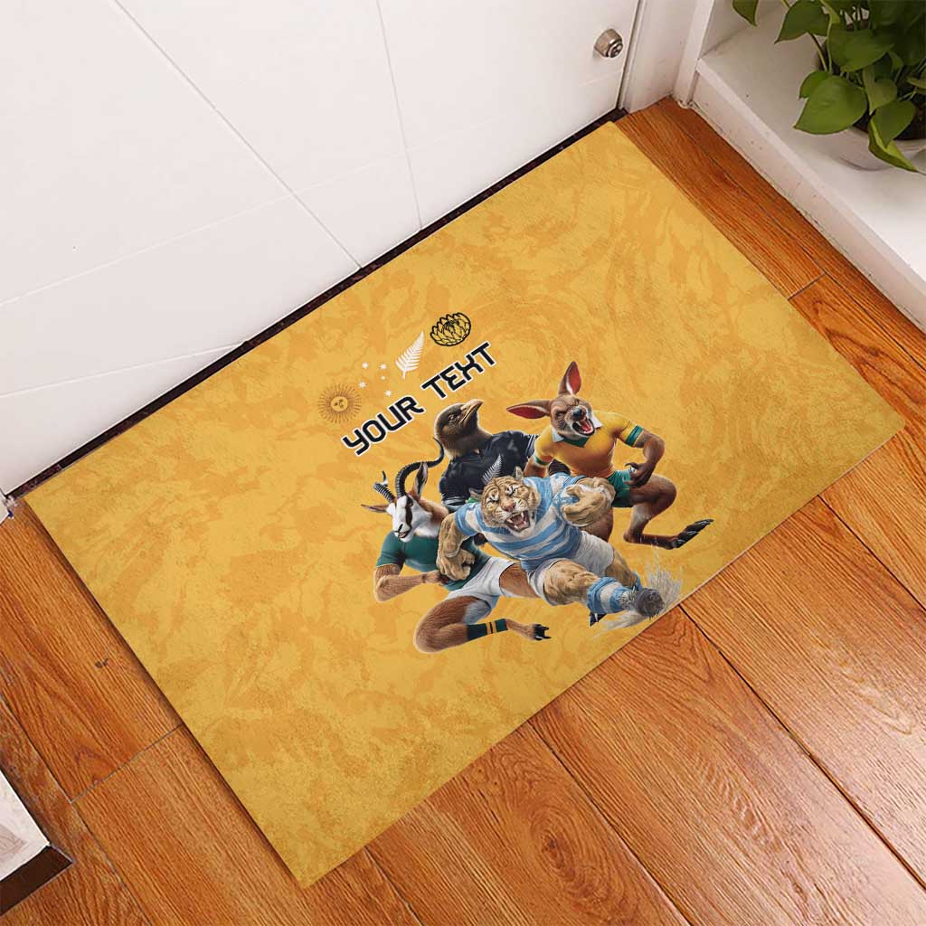 Custom Rugby Southern Hemisphere Rubber Doormat Argentina AUNZ South Africa Mascot Gold - Aussie Hoodie